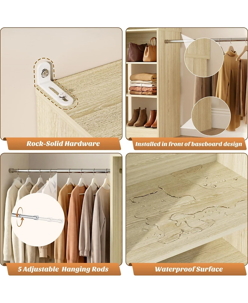 Aheaplus 5-10Feet Closet System with 5 Hanging Rods and Shelves, Expandable Organizer for Bedroom