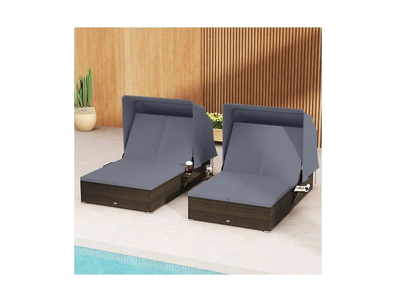 Boyel Living Patio Double Chaise Lounge with Shade Cushions and Folding Side Trays