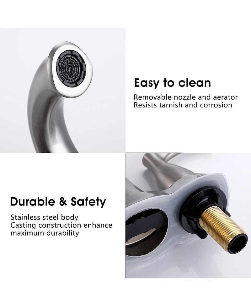 Phying 2 Handle 4 Inch Centerset Bathroom Sink Faucet with Pop-Up Drain, Brushed Nickel