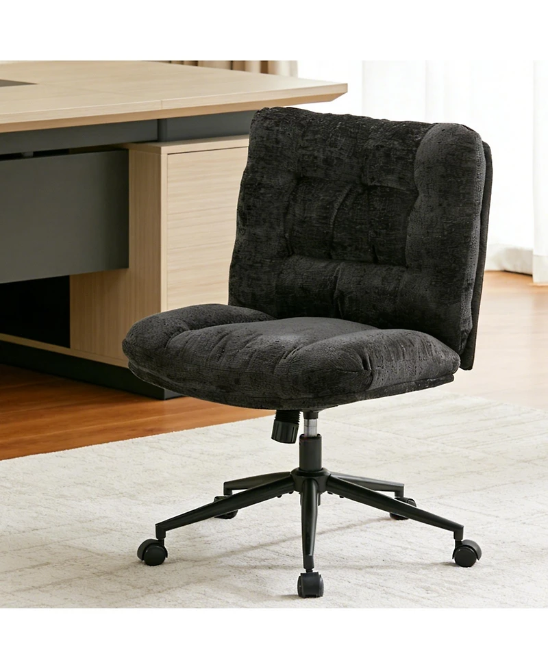 gaomon Pu Leather Double Thick Cushion Ergonomic Office Chair, Wide Seat, 360 Degree Swivel, Height Adjustable, Armless, with Wheels
