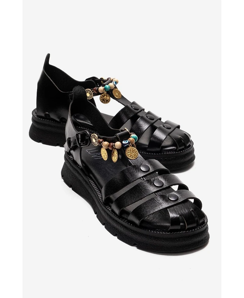 Forever & Always Shoes Women's Solis Leather Beaded Sandal
