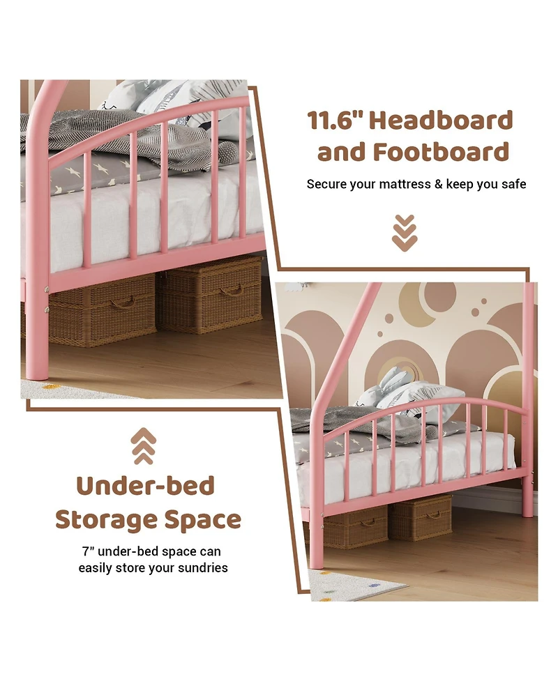 homfan Heavy Duty Twin Over Full Metal Bunk Bed - Space-Saving Steel Frame, Arched Guardrail, Sturdy Slats, Ladder, Noise-Free