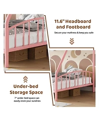 homfan Heavy Duty Twin Over Full Metal Bunk Bed - Space-Saving Steel Frame, Arched Guardrail, Sturdy Slats, Ladder, Noise-Free