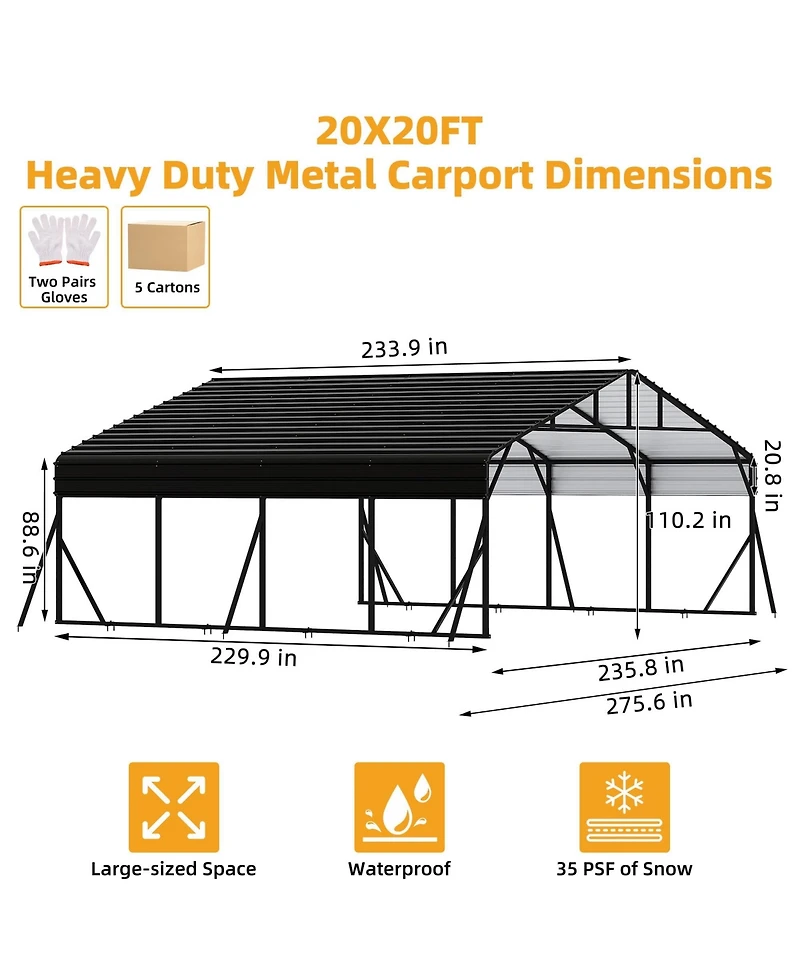 GarveeLife Metal Carport with Galvanized Steel Roof, Enhanced Base – Tall Garage Kit for Tractors, Trucks, Boats, Cars