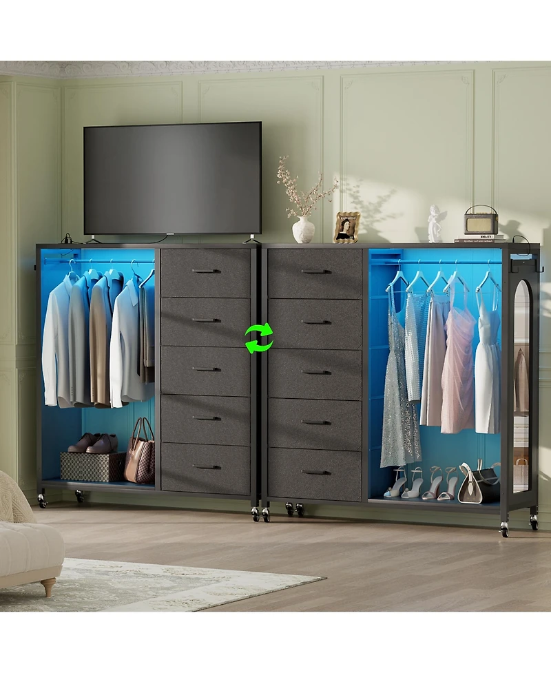 Aheaplus 45-Inch Rolling Dresser with Mirror, Closet Organizer 5 Fabric Drawers and Charging Station