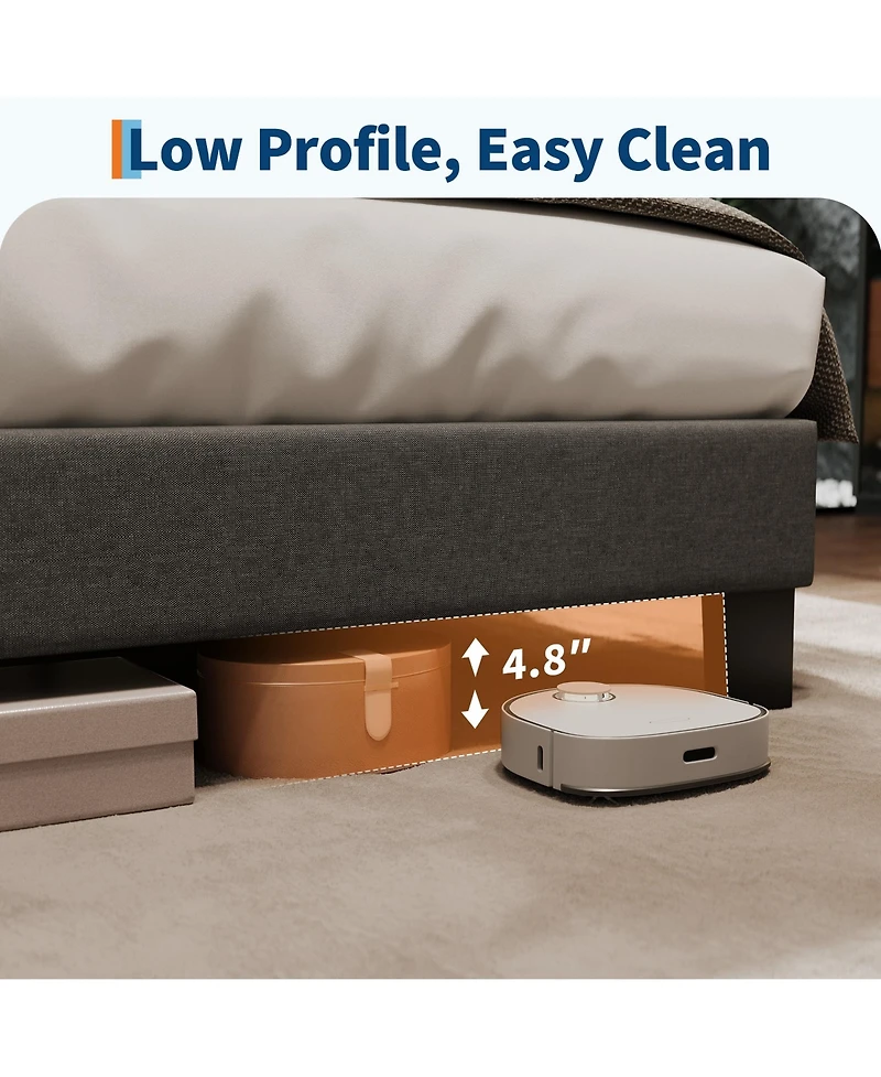 homfan Modern Platform Bed Frame, Adjustable Linen Headboard, Heavy Duty Wooden Slats, No Box Spring Needed