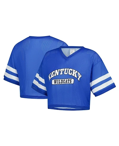 ZooZatz Women's Royal Kentucky Wildcats V-Neck Mesh Cropped T-Shirt