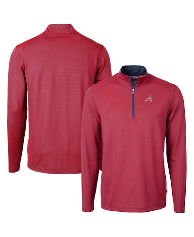 Cutter & Buck Men's Red Atlanta Braves Americana Logo Virtue Eco Pique Stripe Quarter-Zip Pullover Sweatshirt