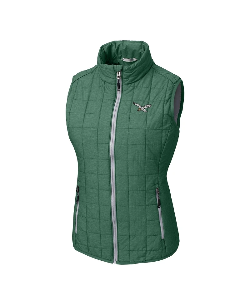 Cutter & Buck Women's Heather Green Philadelphia Eagles Gridiron Classics Logo Rainier PrimaLoft Eco Insulated Full-Zip Puffer Vest