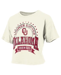 Pressbox Women's Natural Oklahoma Sooners Vintage Wash Waist-Length Slub T-Shirt