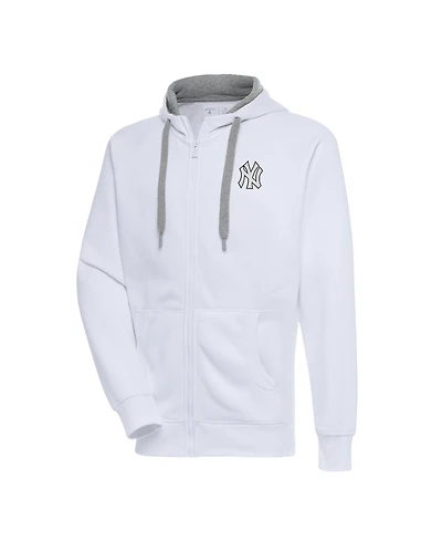Antigua Men's White New York Yankees Metallic Victory Full-Zip Hoodie