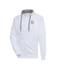 Antigua Men's White New York Yankees Metallic Victory Full-Zip Hoodie