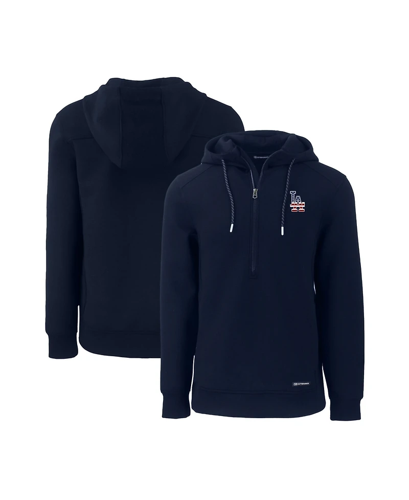 Cutter & Buck Men's Navy Los Angeles Dodgers Stars Stripes Roam Eco Half-Zip Pullover Hoodie