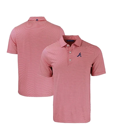 Cutter & Buck Men's Red/White Atlanta Braves Forge Eco Double Stripe Stretch Polo Shirt
