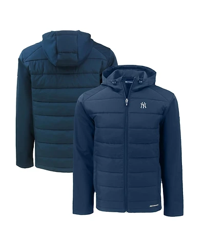 Cutter & Buck Men's Navy New York Yankees Big Tall Evoke Hybrid Eco Softshell Full-Zip Hoodie
