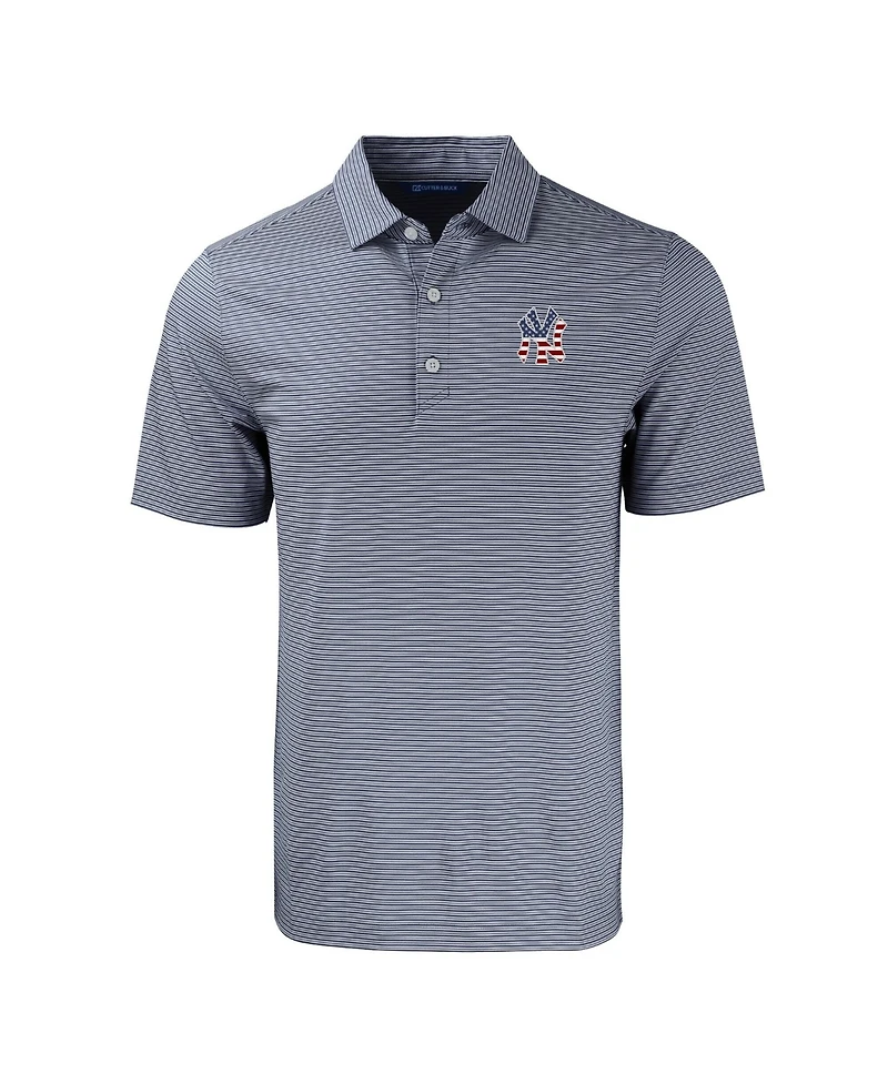 Cutter & Buck Men's Navy/White New York Yankees Stars Stripes Big & Tall Forge Eco Double Stripe Stretch Polo Shirt