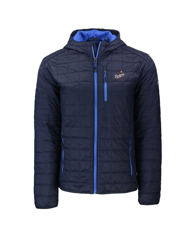 Cutter & Buck Men's Navy Los Angeles Dodgers Cooperstown Collection Rainier PrimaLoft Eco Full-Zip Hooded Jacket
