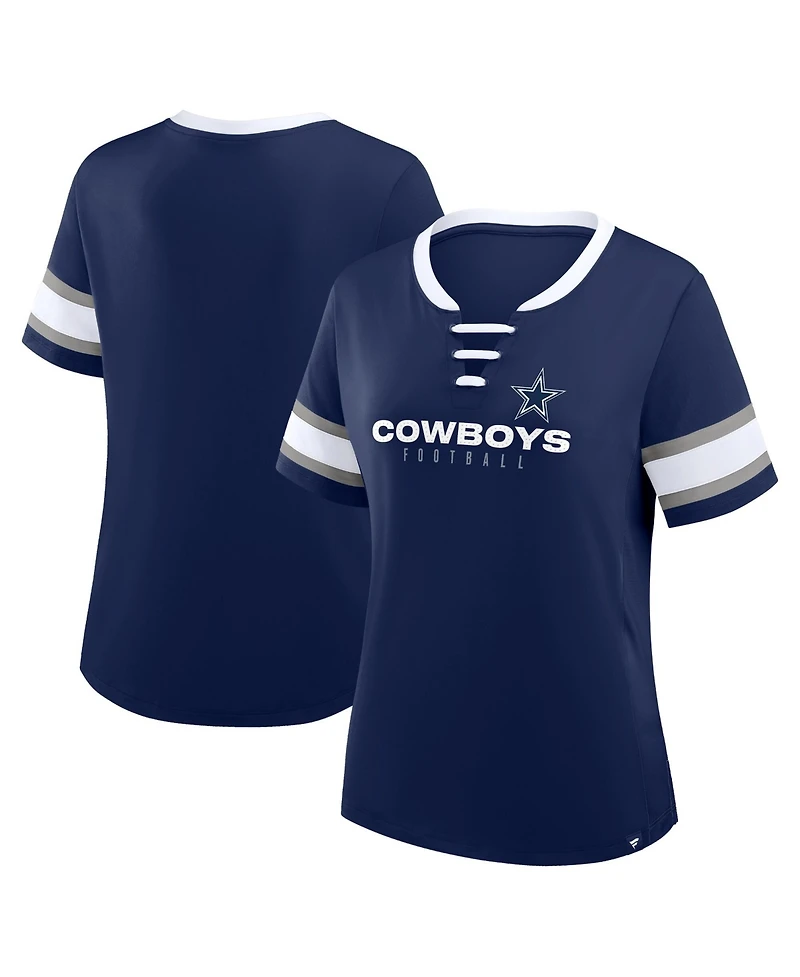 Fanatics Women's Navy Dallas Cowboys Plus Size Red Zone Athena Lace-Up V-Notch Neck T-Shirt
