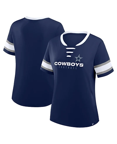 Fanatics Women's Navy Dallas Cowboys Plus Size Red Zone Athena Lace-Up V-Notch Neck T-Shirt