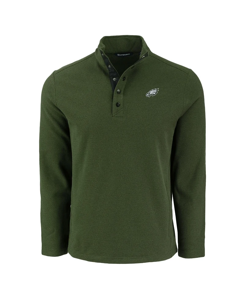 Cutter & Buck Men's Green Philadelphia Eagles Hunts Point Eco Textured Fleece Half-Snap Sweatshirt