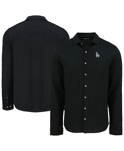 Cutter & Buck Men's Black Los Angeles Dodgers Knitted Advantage Tri-Blend Eco Soft Pique Long Sleeve Button-Up Shirt
