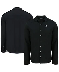 Cutter & Buck Men's Black Los Angeles Dodgers Knitted Advantage Tri-Blend Eco Soft Pique Long Sleeve Button-Up Shirt