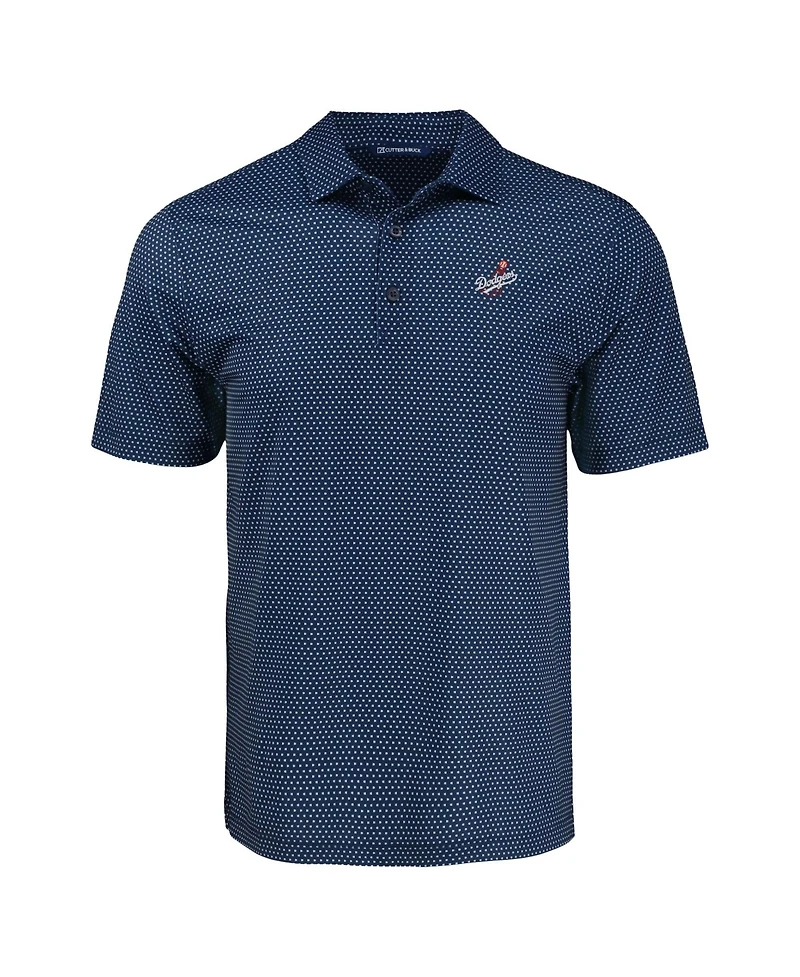Cutter & Buck Men's Navy Los Angeles Dodgers Pike Eco Shadow Check Print Polo Shirt