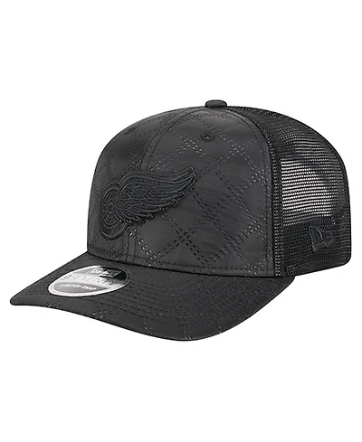 New Era Men's Black Detroit Red Wings Quilted Nylon 9SEVENTY Adjustable Trucker Hat