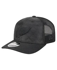 New Era Men's Black Detroit Red Wings Quilted Nylon 9SEVENTY Adjustable Trucker Hat