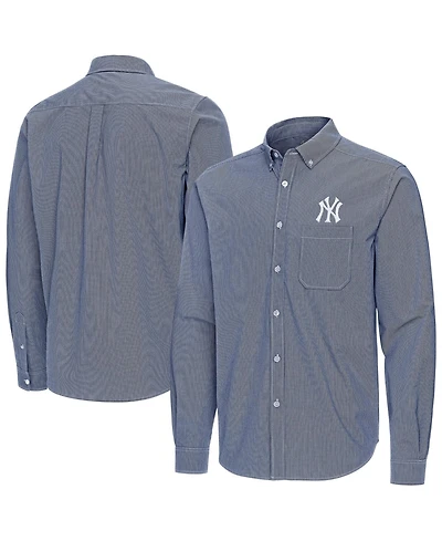 Antigua Men's Navy New York Yankees Porter Woven Long Sleeve Button-Down Shirt
