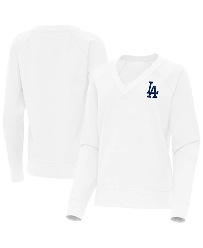 Antigua Women's White Los Angeles Dodgers Varsity Tri-Blend V-Neck Long Sleeve T-Shirt