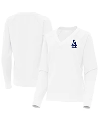 Antigua Women's White Los Angeles Dodgers Varsity Tri-Blend V-Neck Long Sleeve T-Shirt