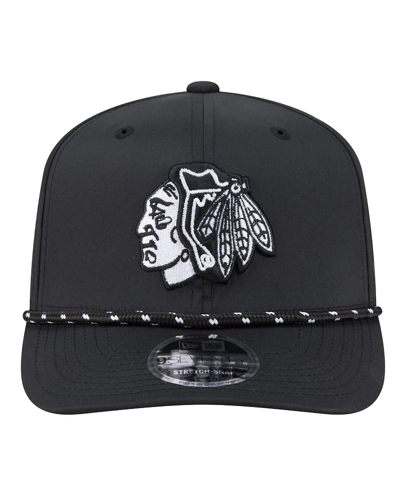 New Era Men's Black Chicago Blackhawks Sport Vented 9SEVENTY Rope Adjustable Hat