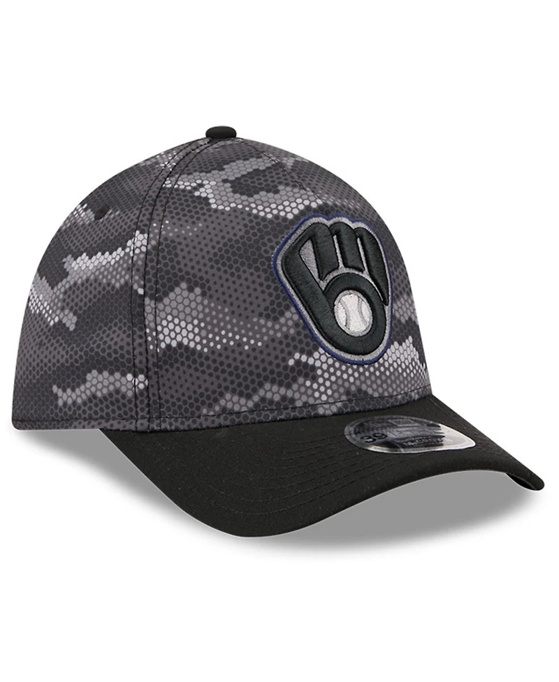 New Era Men's Black Milwaukee Brewers Camo 39THIRTY A-Frame Flex Hat