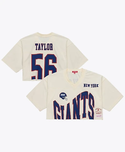Mitchell & Ness Women's Lawrence Taylor Cream New York Giants Retired Player Cropped Fashion Jersey
