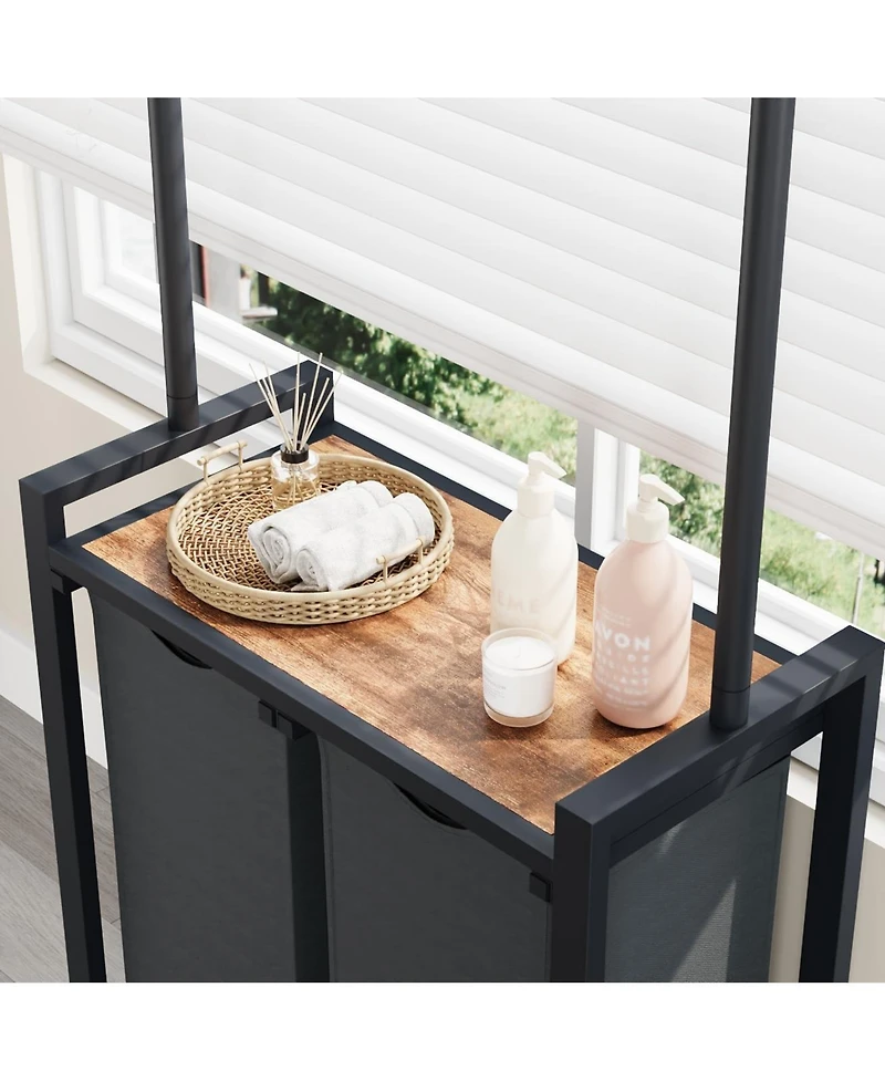 homfan Rolling Bathroom Storage Cabinet, 30 Inch Metal Laundry Organizer with Hanging Rod and Lockable Wheels for Bathroom