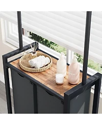 homfan Rolling Bathroom Storage Cabinet, 30 Inch Metal Laundry Organizer with Hanging Rod and Lockable Wheels for Bathroom