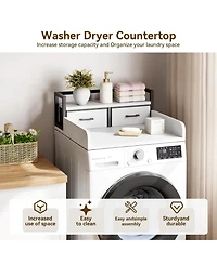 homfan Laundry Countertop, 54 Inch Wood Washer Dryer Topper with 2 Tier Shelf for Laundry Room