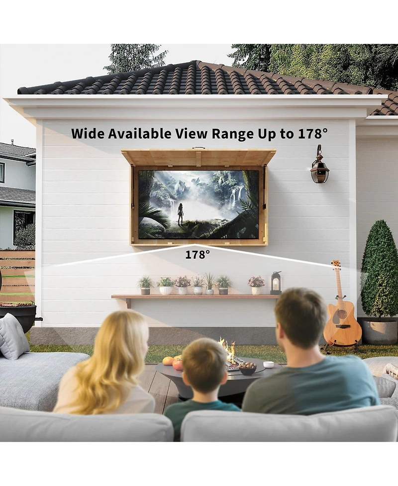 homfan Waterproof Wooden Outdoor Tv Enclosure for 44-55inch TVs, Fold-Up Door with Adjustable Telescopic Bracket, Wall-Mounted Storage Cabinet