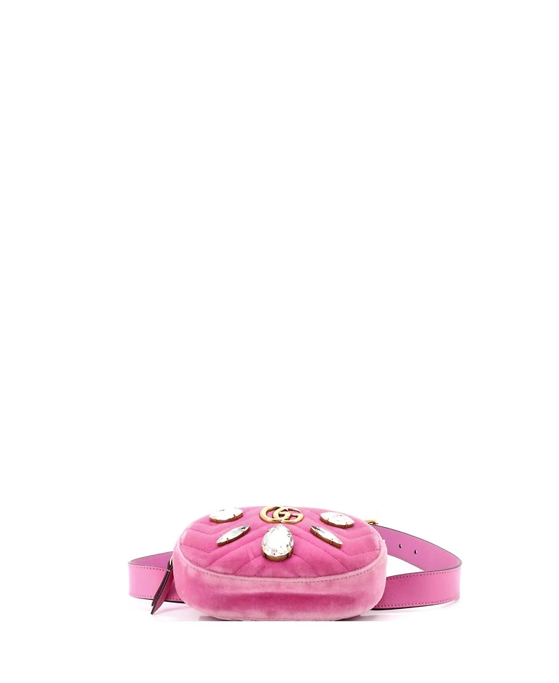 Pre-Owned Gucci Gg Marmont Belt Bag Embellished Matelasse Velvet
