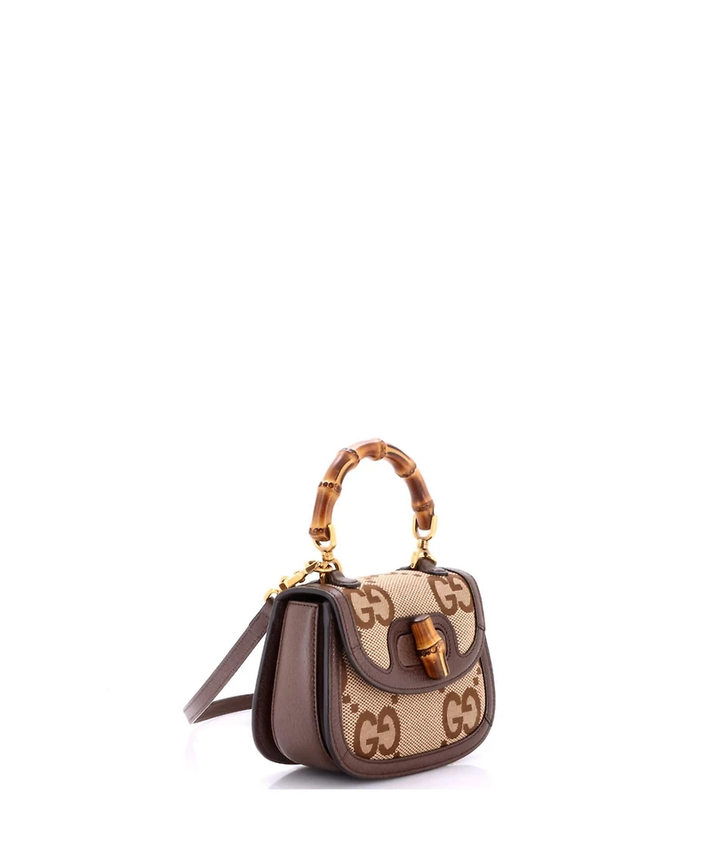 Pre-Owned Gucci Mini Bamboo 1947 Top Handle Bag Jumbo Gg Canvas