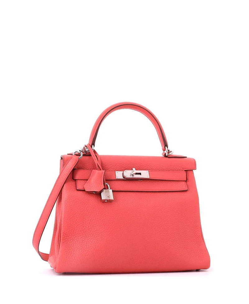Pre-Owned HERMES Kelly 28 Handbag Pink Clemence with Palladium Hardware
