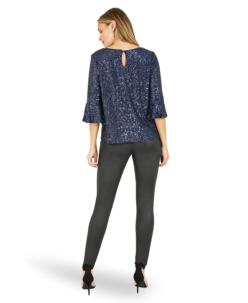 Yumi Women's Sequin Relaxed Fit Top