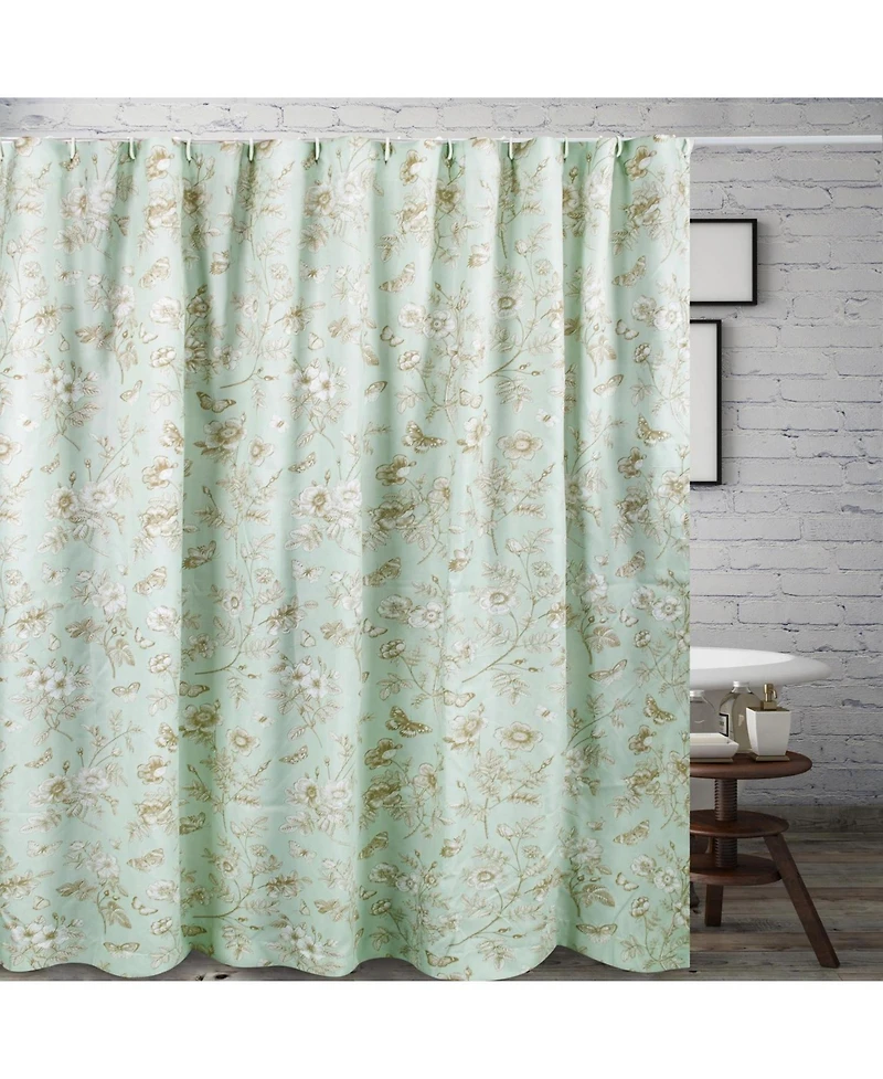 Greenland Home Fashions Olivia Floral and Butterfly Print 12 Buttonholes Bath Shower Curtain