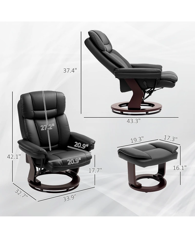 Homcom Pu Leather Recliner with Ottoman, Swivel Reclining Chair