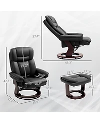 Homcom Pu Leather Recliner with Ottoman, Swivel Reclining Chair