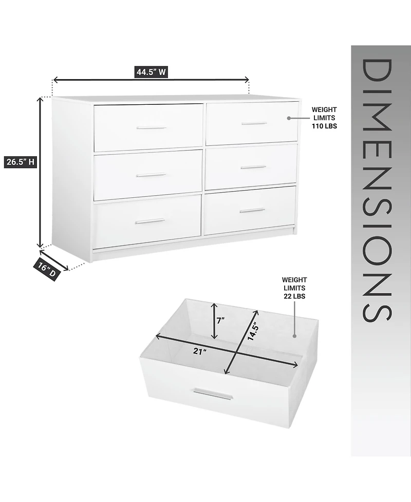 Rainsken Modern 6-Drawer Dresser with Large Fabric Drawers and Sturdy Wood Frame