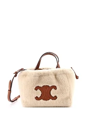 Pre-Owned Celine Small Cuir Triomphe Cabas Drawstring Tote Shearling with Leather