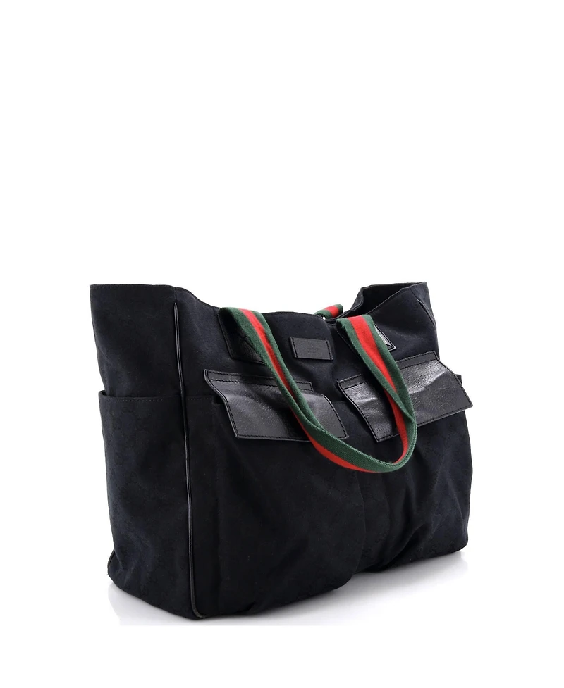 Pre-Owned Gucci Medium Double Pocket Web Handle Tote Gg Canvas