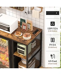 Aheaplus Coffee Bar Cabinet with Mini Fridge Space, Buffet Sideboard with Charging Station